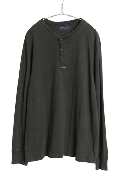 ポロ ラルフローレン ヘンリーネック 長袖 Tシャツ メンズ XL / ロンT カットソー シングルステッチ スラブ織り インナー 大きいサイズ 黒