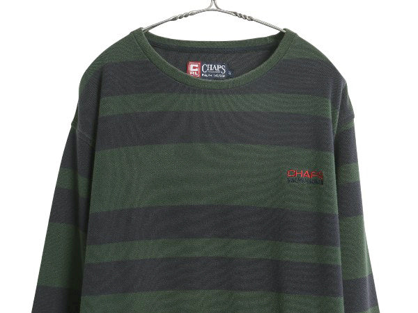 90s チャップス ラルフローレン ボーダー 鹿の子 長袖 Tシャツ メンズ XL / オールド ポロ ロンT カットソー ツートン 大きいサイズ 緑 紺