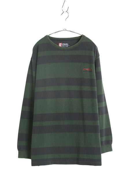 90s チャップス ラルフローレン ボーダー 鹿の子 長袖 Tシャツ メンズ XL / オールド ポロ ロンT カットソー ツートン 大きいサイズ 緑 紺