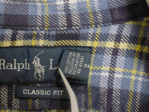 00s ラルフローレン 長袖 ボタンダウン ヘビー フランネル シャツ メンズ L オールド ポロ チェック CLASSIC FIT ネルシャツ ワンポイント