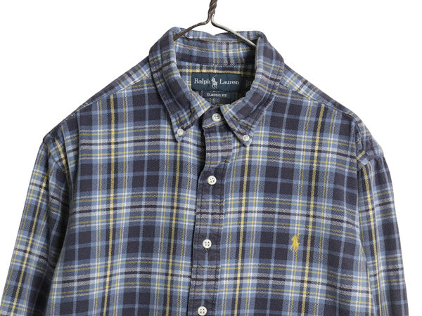 00s ラルフローレン 長袖 ボタンダウン ヘビー フランネル シャツ メンズ L オールド ポロ チェック CLASSIC FIT ネルシャツ ワンポイント