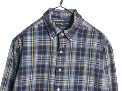 00s ラルフローレン 長袖 ボタンダウン ヘビー フランネル シャツ メンズ L オールド ポロ チェック CLASSIC FIT ネルシャツ ワンポイント
