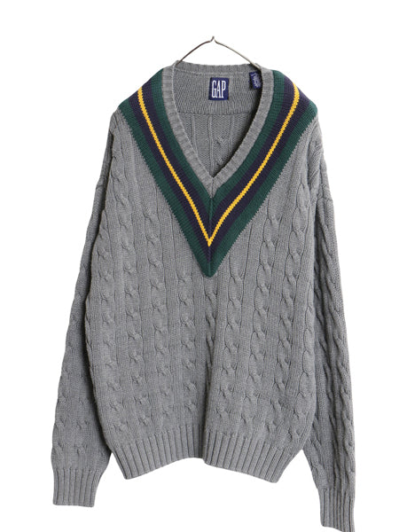 90s オールド ギャップ チルデン ケーブル ニット セーター メンズ XL / 旧タグ Vネック 長袖ニット ヘビーウェイト コットン 大きいサイズ