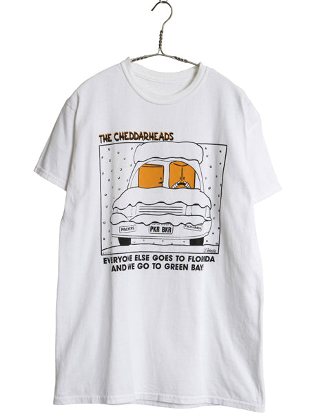 90s ジョーク メッセージ イラスト プリント Tシャツ メンズ M 程 オールド NFL パッカーズ アメフト チーズ キャラクター 車 グラフィック