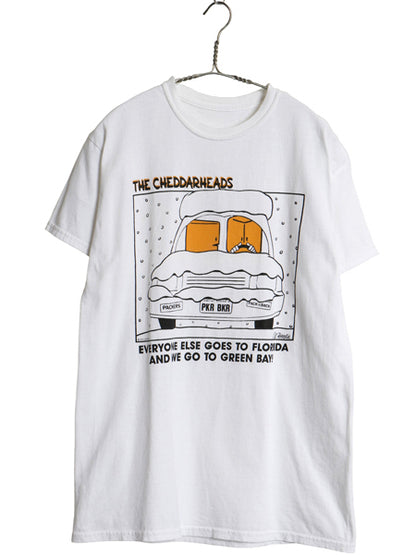 90s ジョーク メッセージ イラスト プリント Tシャツ メンズ M 程 オールド NFL パッカーズ アメフト チーズ キャラクター 車 グラフィック