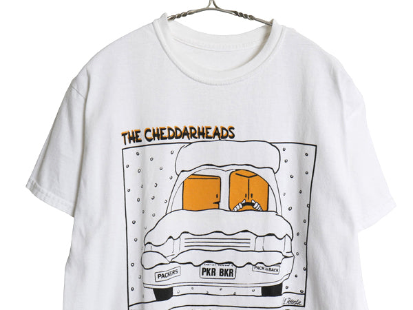 90s ジョーク メッセージ イラスト プリント Tシャツ メンズ M 程 オールド NFL パッカーズ アメフト チーズ キャラクター 車 グラフィック