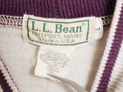 80s USA製 エルエルビーン モックネック ボーダー 長袖 Tシャツ メンズ L ヴィンテージ アウトドア ロンT ラガーシャツ ヘビーウェイト 灰