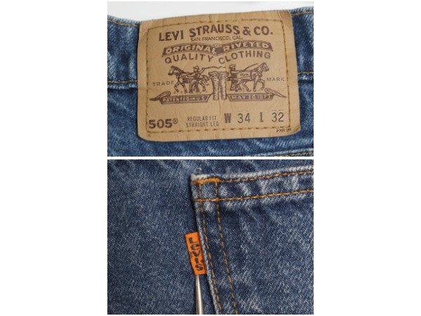 90s リーバイス 505 デニム パンツ メンズ 34 32 / オールド ジーンズ ジーパン スリム ストレート テーパード ボトムス オレンジタブ 濃紺