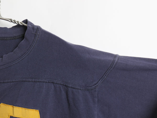 70s 80s イニシャル ワッペン付き フットボール Tシャツ メンズ M 程 古着 ヴィンテージ 七分袖 ロンT エルボーパッチ カットソー ナス紺
