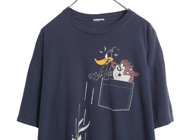00s ワーナー キャラクター イラスト プリント 半袖 Tシャツ メンズ レディース XL 程 ルーニー テューンズ グラフィック 大きいサイズ 紺