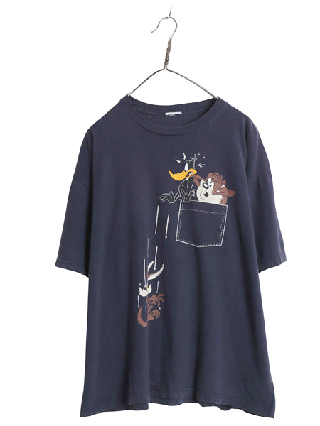 00s ワーナー キャラクター イラスト プリント 半袖 Tシャツ メンズ レディース XL 程 ルーニー テューンズ グラフィック 大きいサイズ 紺