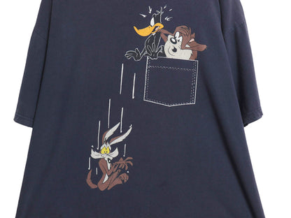 00s ワーナー キャラクター イラスト プリント 半袖 Tシャツ メンズ レディース XL 程 ルーニー テューンズ グラフィック 大きいサイズ 紺