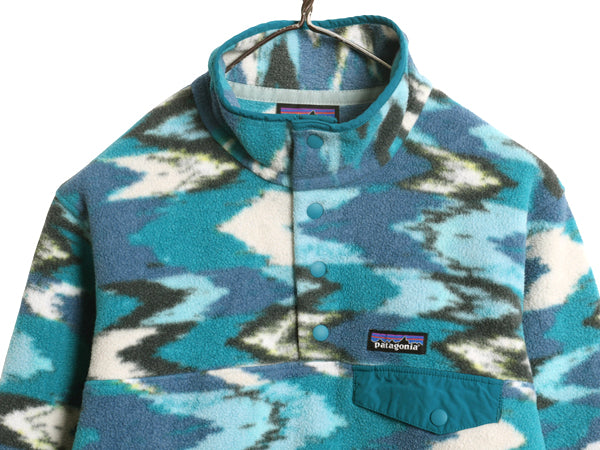 パタゴニア 総柄 ライトウェイト シンチラ スナップT レディース M 古着 17年製 フリース プルオーバー ジャケット ブルゾン マルチカラー