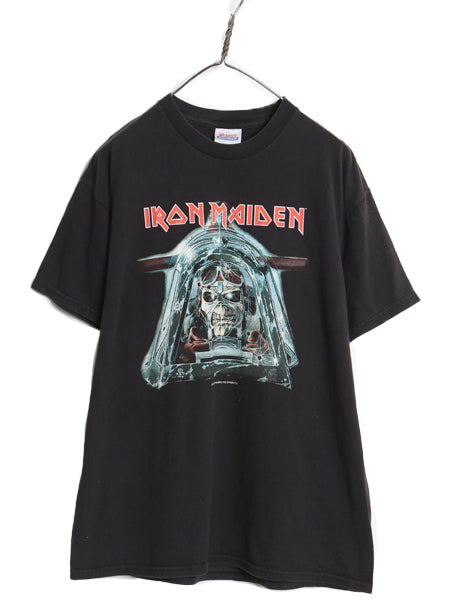 00s アイアンメイデン 両面 ツアー プリント Tシャツ メンズ L  オールド イラスト グラフィック バンド メタル ロック スカル 黒 ヘインズ