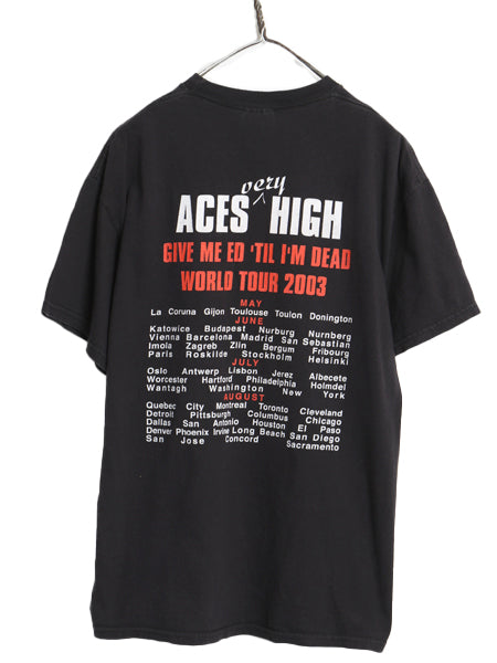 00s アイアンメイデン 両面 ツアー プリント Tシャツ メンズ L  オールド イラスト グラフィック バンド メタル ロック スカル 黒 ヘインズ