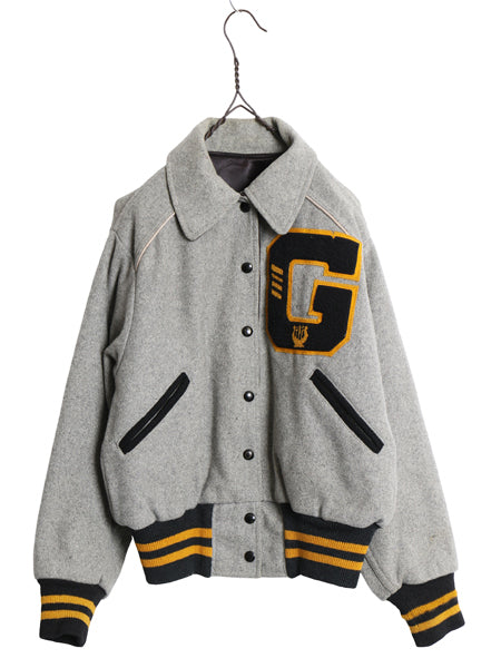 50s USA製 ★ C&S ウール スタジャン 36 レディース S メンズ XS ヴィンテージ サガラ ワッペン付き アワード レタード リバーシブル 黒 灰