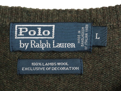 90s ポロ ラルフローレン Vネック ニット セーター メンズ L / オールド ラム ウール ハイゲージ ワンポイント シンプル きれいめ トップス