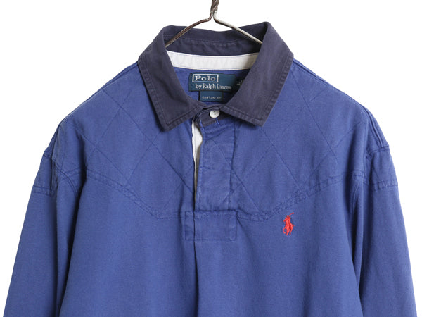 00s ポロ ラルフローレン 長袖 ラガーシャツ メンズ L / オールド CUSTOM FIT  長袖シャツ ラグビー ワンポイント ポニー スリム ツートン