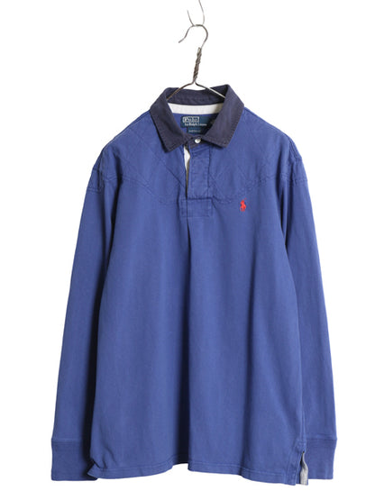 00s ポロ ラルフローレン 長袖 ラガーシャツ メンズ L / オールド CUSTOM FIT  長袖シャツ ラグビー ワンポイント ポニー スリム ツートン