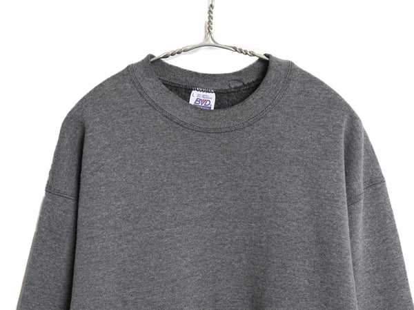 90s USA製 BVD 無地 スウェット メンズ レディース L / 古着 オールド トレーナー 裏起毛 シンプル ブランク トップス 大きいサイズ グレー