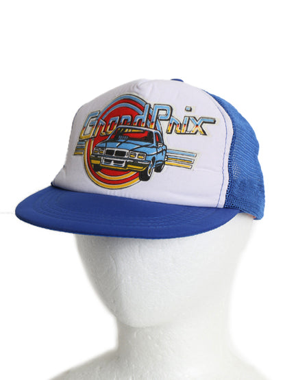 デッドストック 80s グランプリ アメ車 プリント メッシュ ベースボール キャップ フリーサイズ / ヴィンテージ 帽子 トラッカー ハット 車