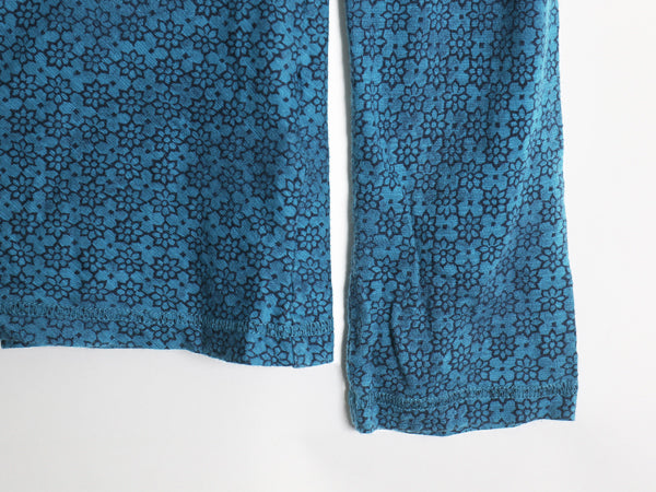 パタゴニア Vネック 花柄 長袖 Tシャツ レディース L 15年製  ロンT アンダーシャツ インナー スラブ織り ジャージ 素材 総柄 薄手 ブルー