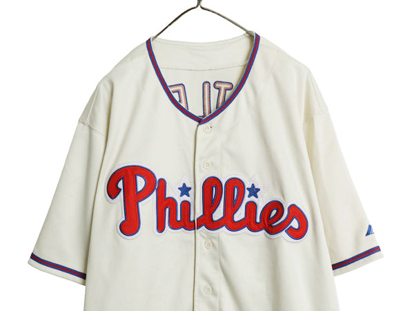 フィリーズ ベースボール シャツ メンズ XXL 程/ MLB オフィシャル マジェスティック 大リーグ ユニフォーム 大きいサイズ 重ね着 ジャージ