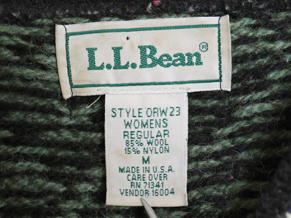 90s USA製 エルエルビーン ノルディック ニット カーディガン レディース M 古着 オールド ウール セーター バーズアイ 総柄 羽織り 前開き