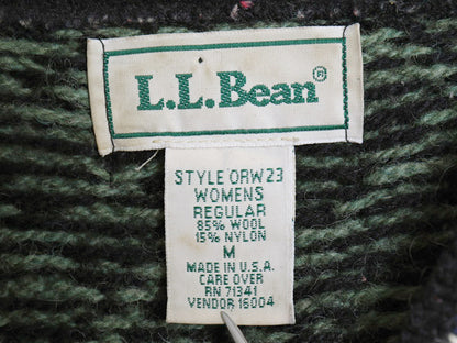 90s USA製 エルエルビーン ノルディック ニット カーディガン レディース M 古着 オールド ウール セーター バーズアイ 総柄 羽織り 前開き