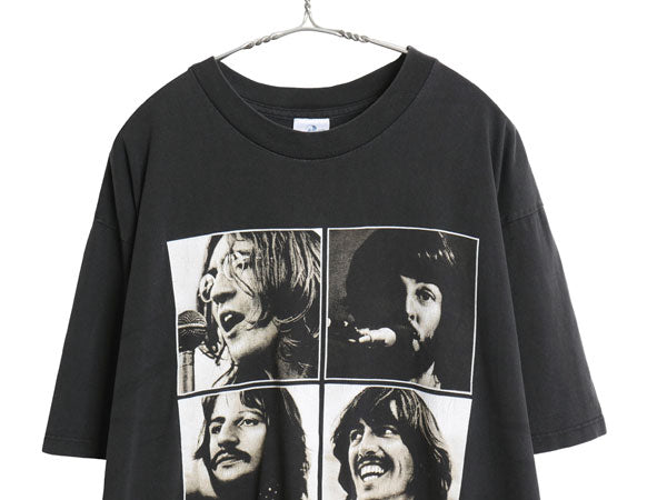 90s USA製 ビートルズ フォト イラスト プリント Tシャツ メンズ XL / オールド オフィシャル バンド ロック グラフィック 大きいサイズ 黒
