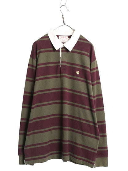 ブルックスブラザーズ ボーダー 長袖 ラガーシャツ メンズ XL / 古着 ラグビー 長袖シャツ ポロシャツ ワンポイント 大きいサイズ ツートン