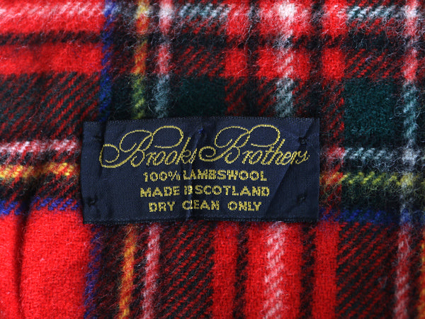 90s スコットランド製 ブルックスブラザーズ マフラー メンズ レディース 古着 オールド ラム ウール チェック フリンジ付き シンプル 防寒