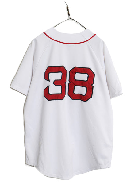 レッドソックス ベースボール シャツ メンズ L 程/ MLB オフィシャル マジェスティック 大リーグ ユニフォーム ゲームシャツ 重ね着 前開き