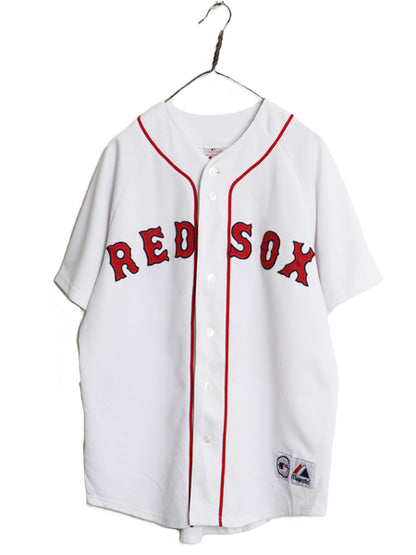 レッドソックス ベースボール シャツ メンズ L 程/ MLB オフィシャル マジェスティック 大リーグ ユニフォーム ゲームシャツ 重ね着 前開き