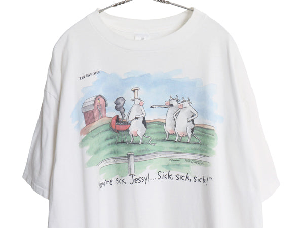 90s ウシ ジョーク アート イラスト プリント Tシャツ メンズ XL 程/ 古着 オールド アニマル キャラクター シングルステッチ 大きいサイズ