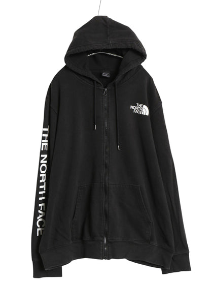 ノースフェイス フルジップ プリント スウェット フード パーカー メンズ XXL / アウトドア トレーナー 裏起毛 袖プリント 大きいサイズ 黒