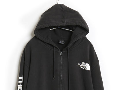 ノースフェイス フルジップ プリント スウェット フード パーカー メンズ XXL / アウトドア トレーナー 裏起毛 袖プリント 大きいサイズ 黒