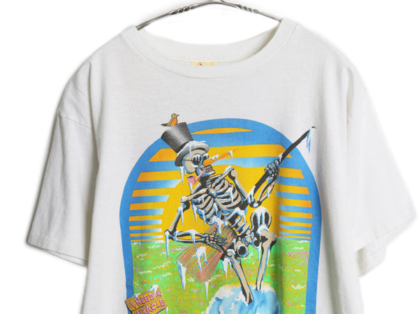 80s USA製 ★ グレイトフルデッド ツアー イラスト プリント Tシャツ メンズ L ヴィンテージ 当時物 バンド ロック スカル キャラクター 白