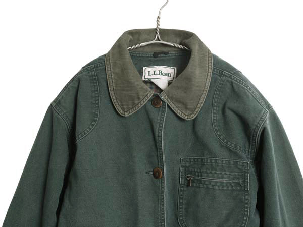 90s エルエルビーン ダック ハンティング ジャケット レディース L オールド カバーオール フィールド コート 脱着 チェック 中綿 ライナー