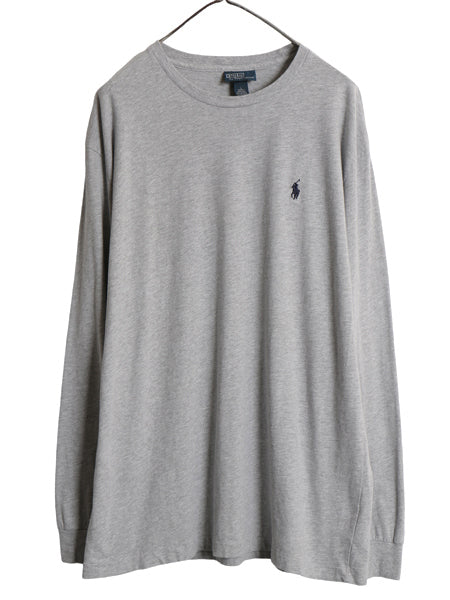 00s ポロ ラルフローレン 長袖 Tシャツ メンズ L オールド ワンポイント ポニー ロンT コットン カットソー シングルステッチ 無地 グレー