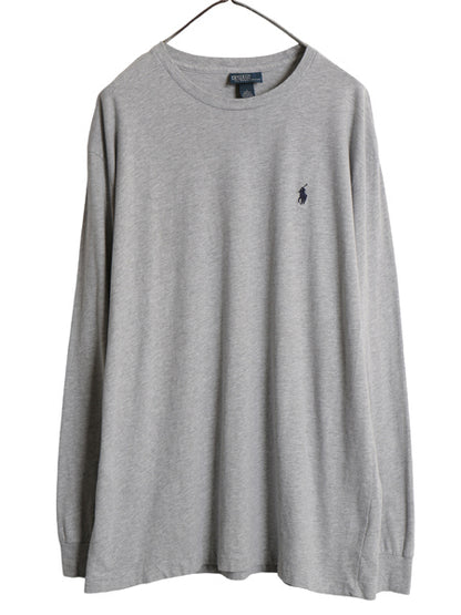 00s ポロ ラルフローレン 長袖 Tシャツ メンズ L オールド ワンポイント ポニー ロンT コットン カットソー シングルステッチ 無地 グレー