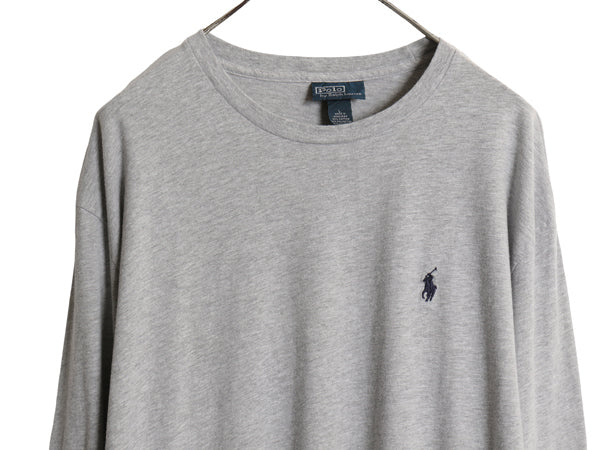 00s ポロ ラルフローレン 長袖 Tシャツ メンズ L オールド ワンポイント ポニー ロンT コットン カットソー シングルステッチ 無地 グレー