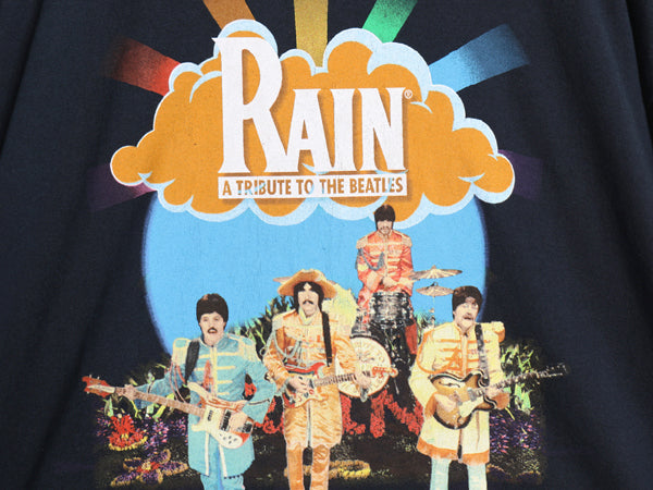 00s レイン 両面 プリント Tシャツ メンズ XL ビートルズ オールド バンド ロック イラスト グラフィック ヘビーウェイト 大きいサイズ 黒
