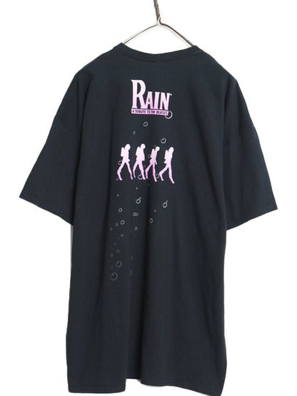 00s レイン 両面 プリント Tシャツ メンズ XL ビートルズ オールド バンド ロック イラスト グラフィック ヘビーウェイト 大きいサイズ 黒