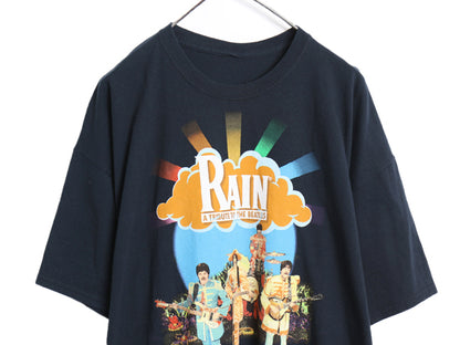 00s レイン 両面 プリント Tシャツ メンズ XL ビートルズ オールド バンド ロック イラスト グラフィック ヘビーウェイト 大きいサイズ 黒