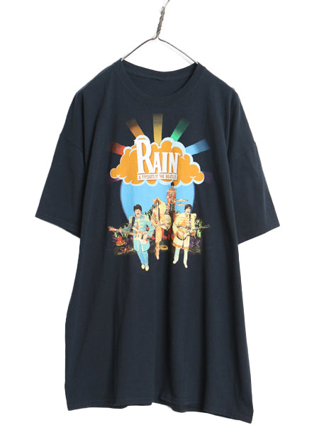 00s レイン 両面 プリント Tシャツ メンズ XL ビートルズ オールド バンド ロック イラスト グラフィック ヘビーウェイト 大きいサイズ 黒