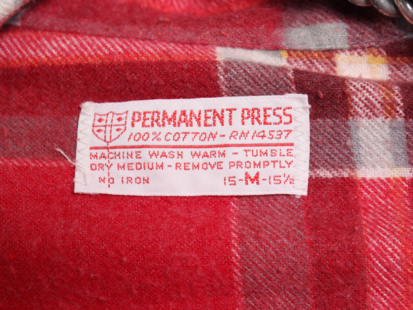 70s チェック プリント 長袖 フランネル シャツ メンズ M / ヴィンテージ 100% コットン ネルシャツ ライトウェイト プリネル ポケット付き