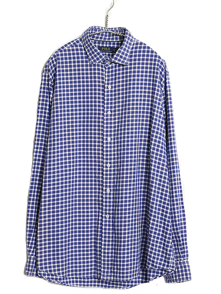 ポロ ラルフローレン ギンガム チェック 長袖 シャツ メンズ XL カジュアル ワイシャツ コットン 大きいサイズ  ポニー無し ツートン 青 白