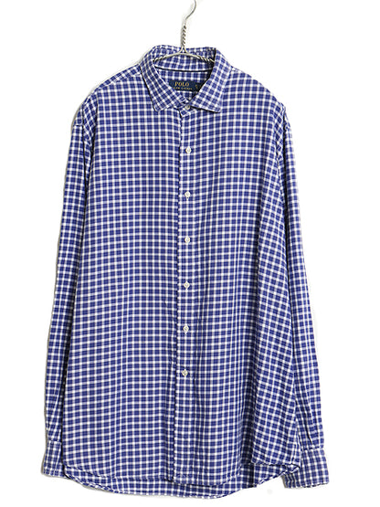 ポロ ラルフローレン ギンガム チェック 長袖 シャツ メンズ XL カジュアル ワイシャツ コットン 大きいサイズ  ポニー無し ツートン 青 白