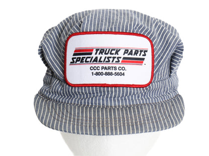 USA製 ヒッコリー ストライプ 企業 ロゴ 刺繍 レイルロード キャップ フリーサイズ 帽子 トラッカー ハット ワーク ワッペン ワンポイント